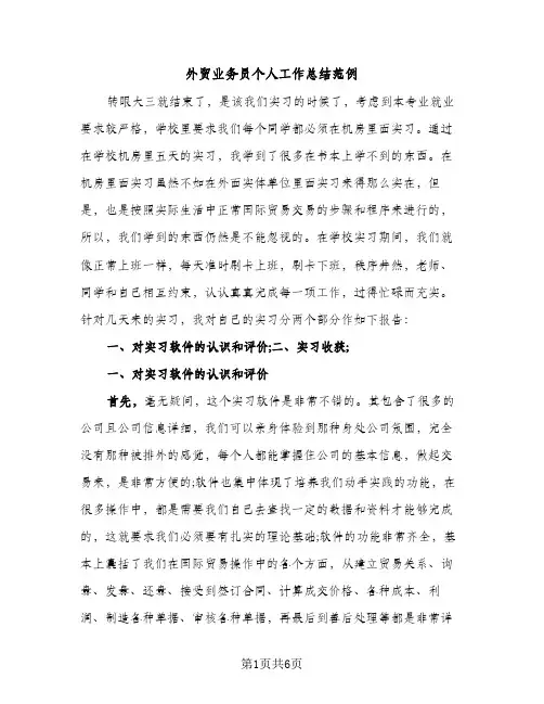 外贸业务员个人工作总结范例（2篇）