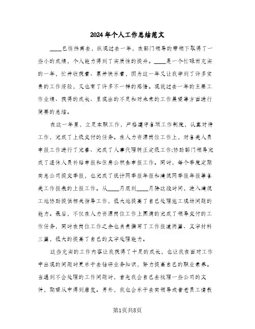 2024年个人工作总结范文(4篇)