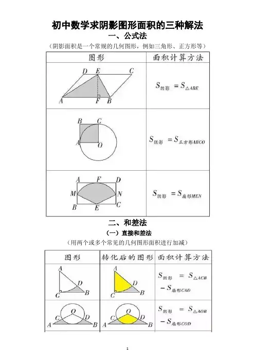 初中数学求阴影图形面积的三种解法