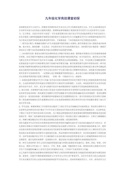 九年级化学高效课堂初探