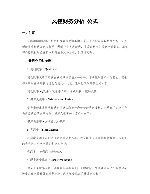 风控财务分析 公式