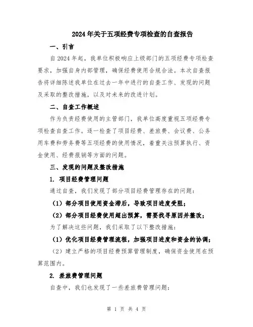 2024年关于五项经费专项检查的自查报告