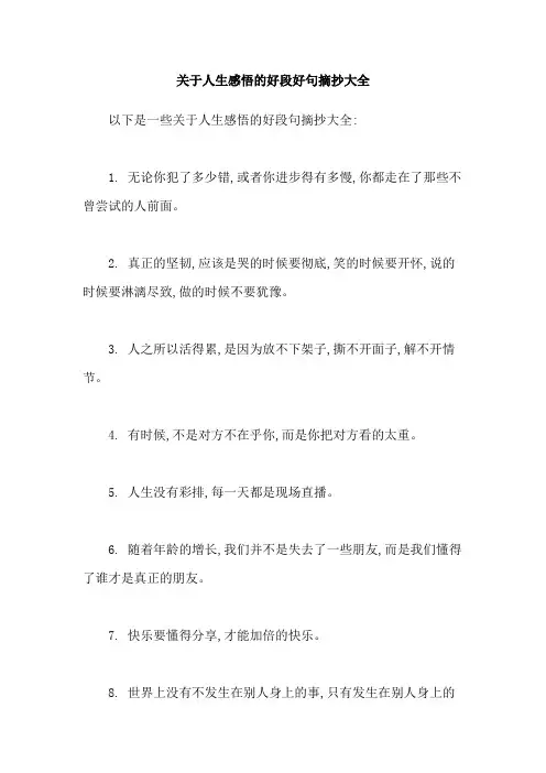 关于人生感悟的好段好句摘抄大全
