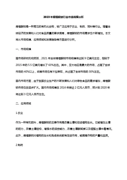 2023年腐植酸钠行业市场规模分析
