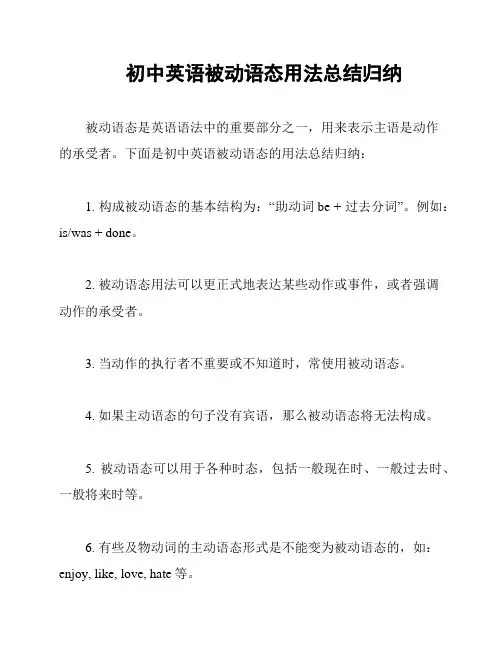 初中英语被动语态用法总结归纳