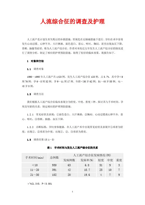 人流医院人流综合征的调查及护理范文模板