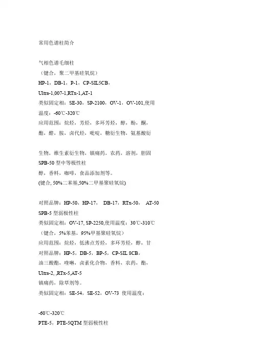 常用色谱柱简介