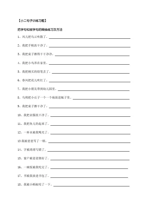 把字句和被字句的转换练习及方法.二年级