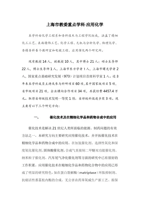 上海应用技术大学-上海市教委重点学科-应用化学