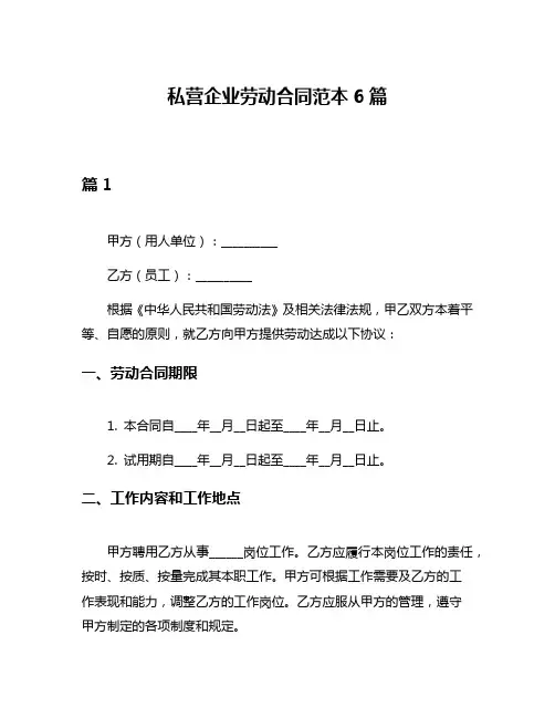私营企业劳动合同范本6篇