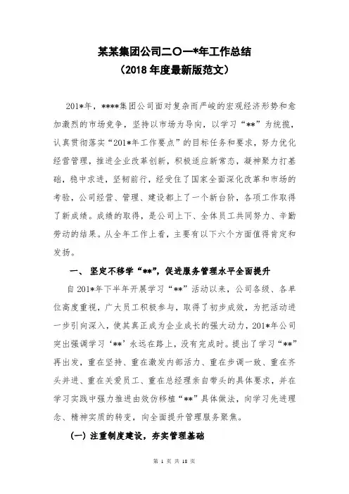 集团公司年度总结(2018年度最新版范文)