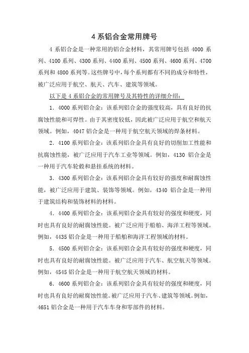 4系铝合金 常用牌号