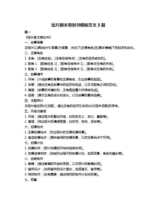 短片剧本策划书模板范文3篇