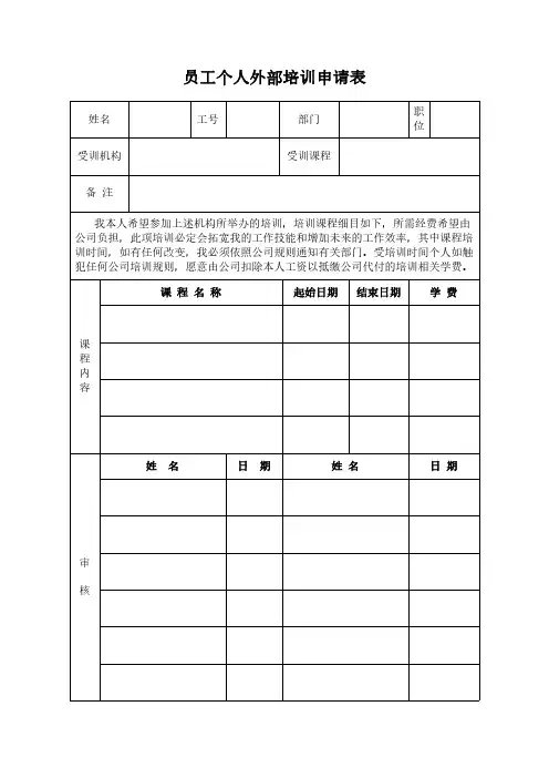 个人外部培训申请表