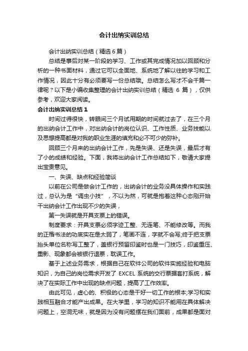 会计出纳实训总结（精选6篇）