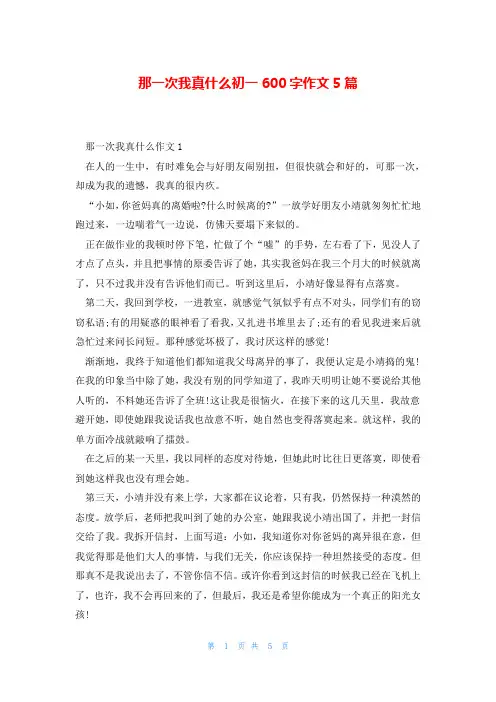 那一次我真什么初一600字作文5篇