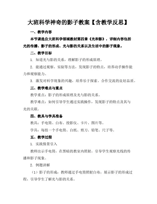大班科学神奇的影子教案【含教学反思】