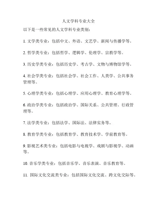 人文学科专业大全