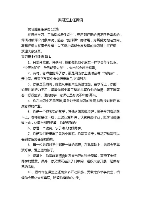 实习班主任评语12篇