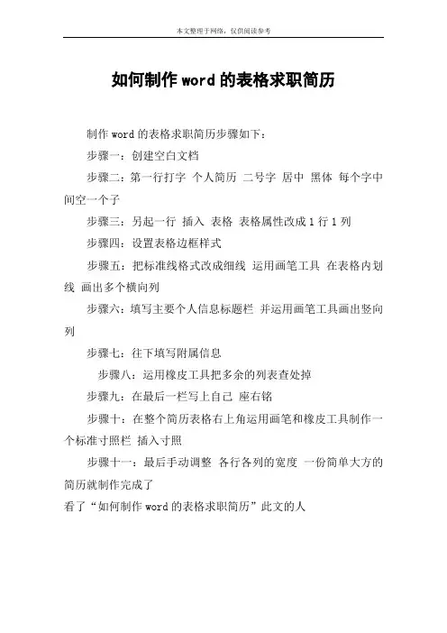 如何制作word的表格求职简历
