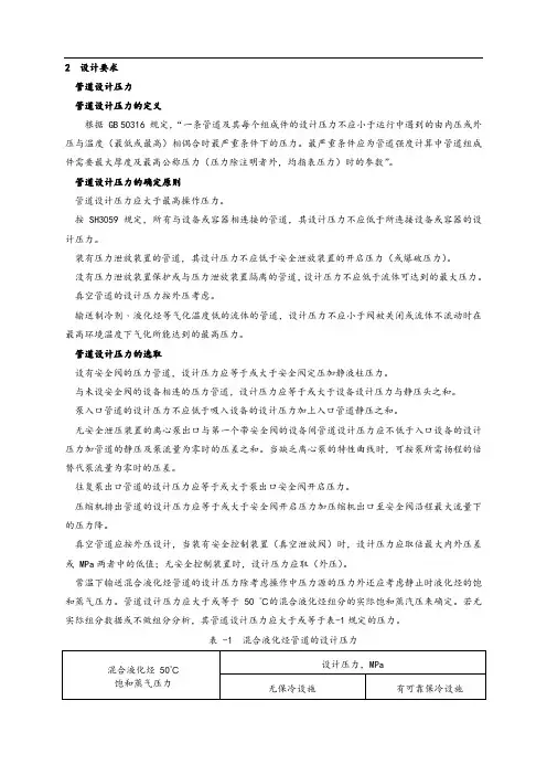 装置工艺管道设计压力和设计温度的规定