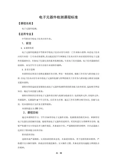 电子元器件检测课程标准-电子技术应用专业