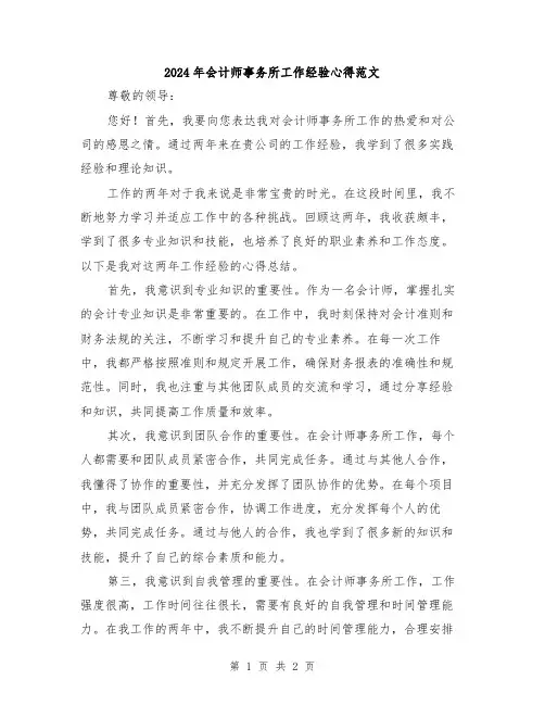 2024年会计师事务所工作经验心得范文