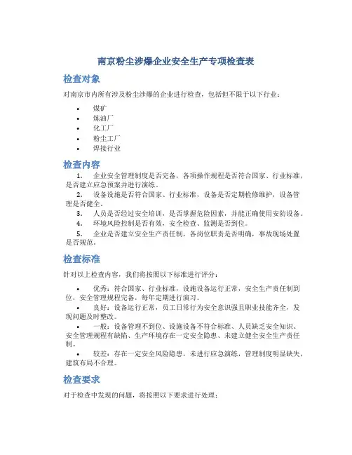 南京粉尘涉爆企业安全生产专项检查表