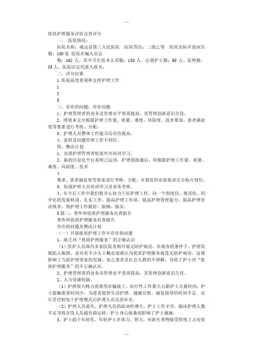 优质护理自查报告
