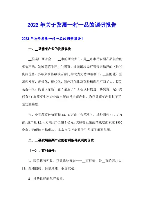 2023年关于发展一村一品的调研报告