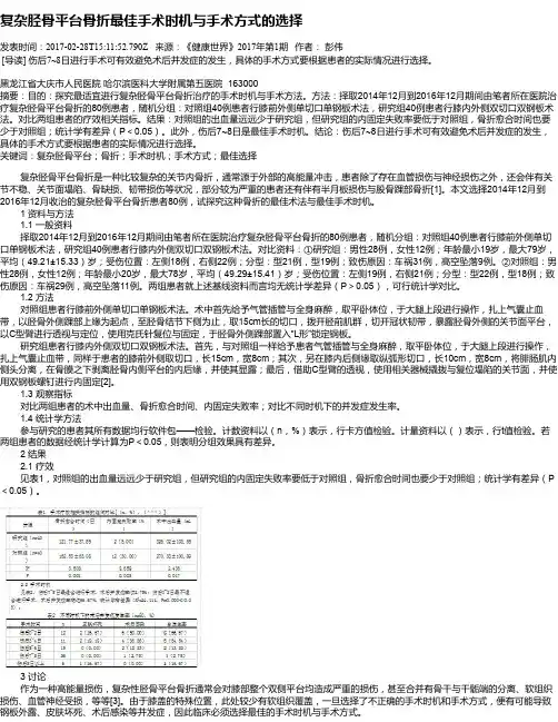复杂胫骨平台骨折最佳手术时机与手术方式的选择
