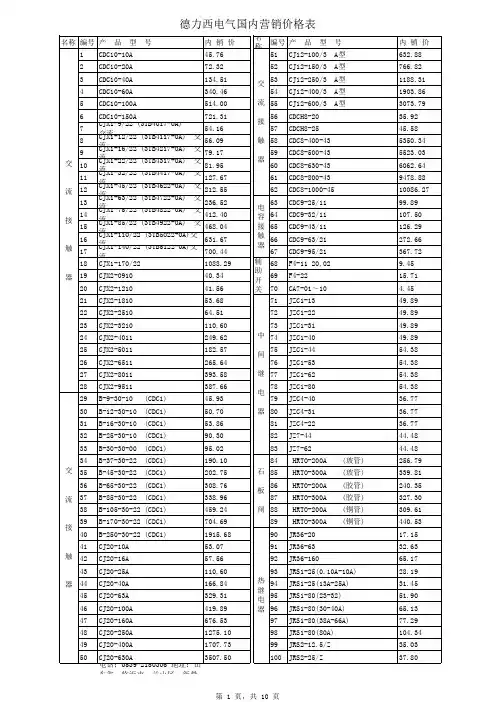 德力西价格表-2012年