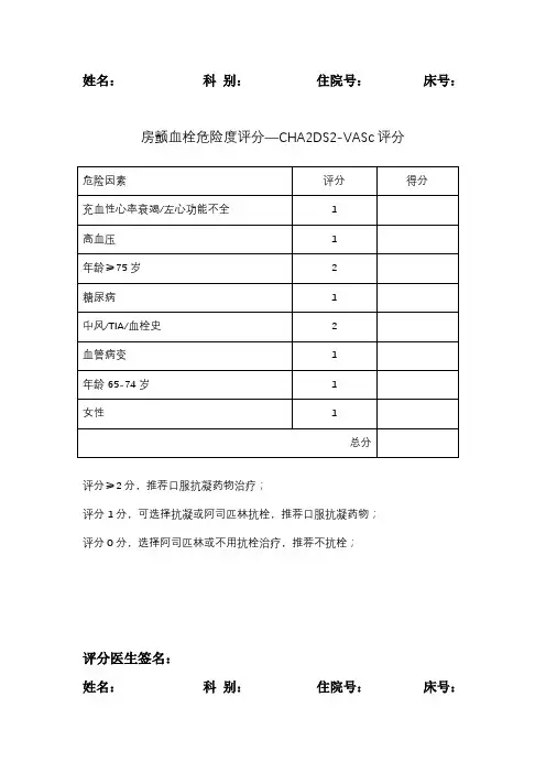 CHADSVASc评分及HASBLED评分