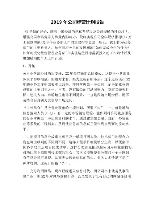 2019年公司经营计划报告
