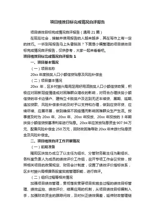 项目绩效目标完成情况自评报告（通用21篇）