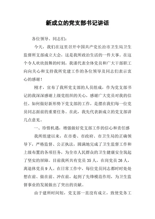 新成立的党支部书记讲话