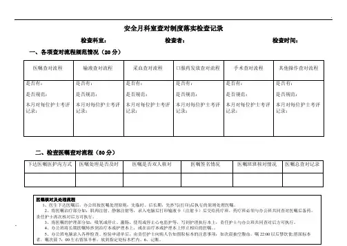 患者身份识别和查对制度落实检查表