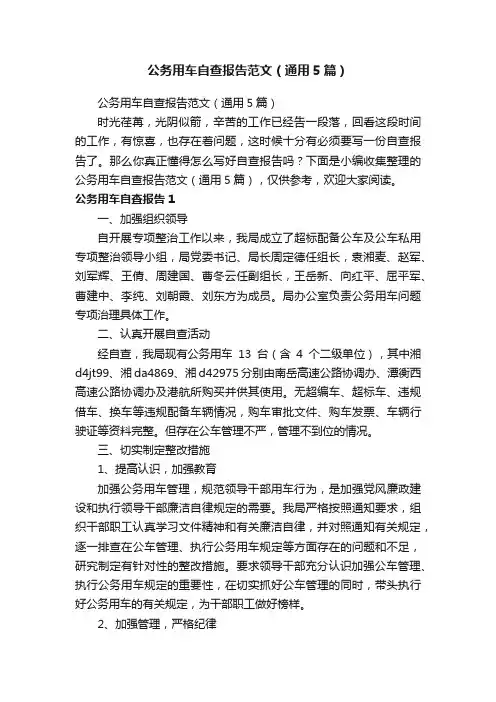 公务用车自查报告范文（通用5篇）