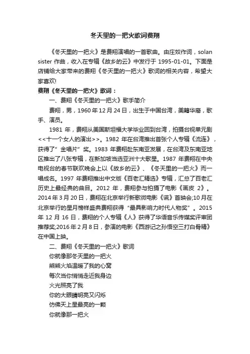 冬天里的一把火歌词费翔