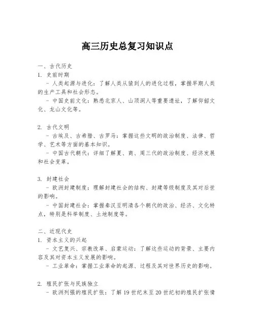 高三历史总复习知识点