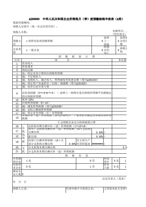 2018最新财务报表(含最新企业所得税)