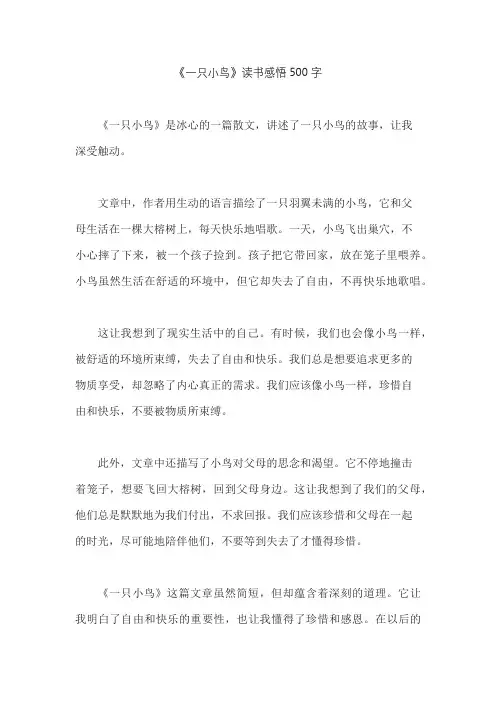 《一只小鸟》读书感悟500字