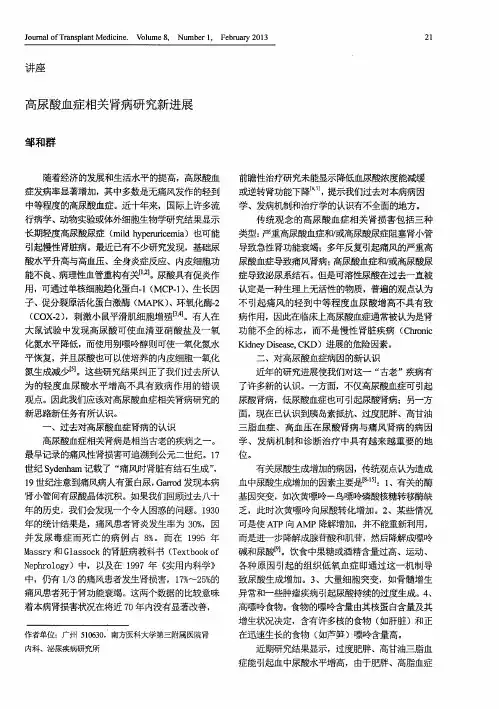 高尿酸血症相关肾病研究新进展
