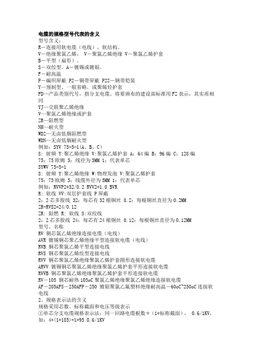 电缆的规格型号代表的含义