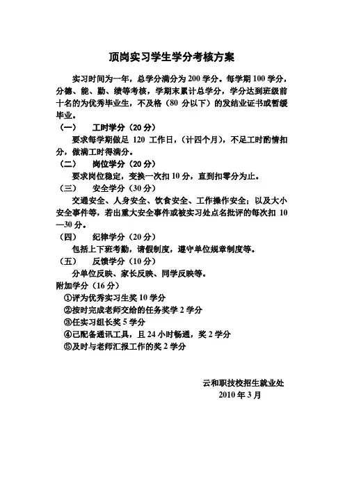 实习学生学分考核方案