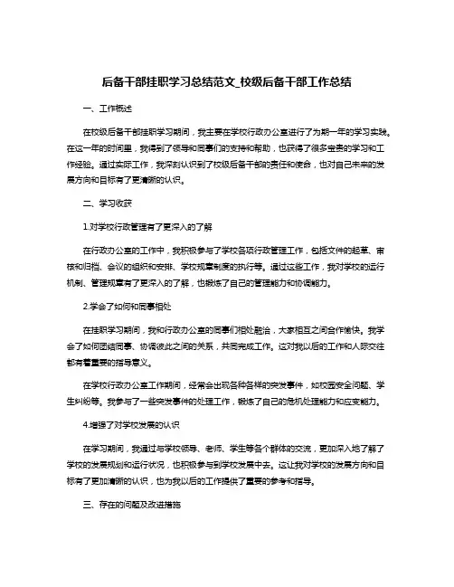 后备干部挂职学习总结范文_校级后备干部工作总结