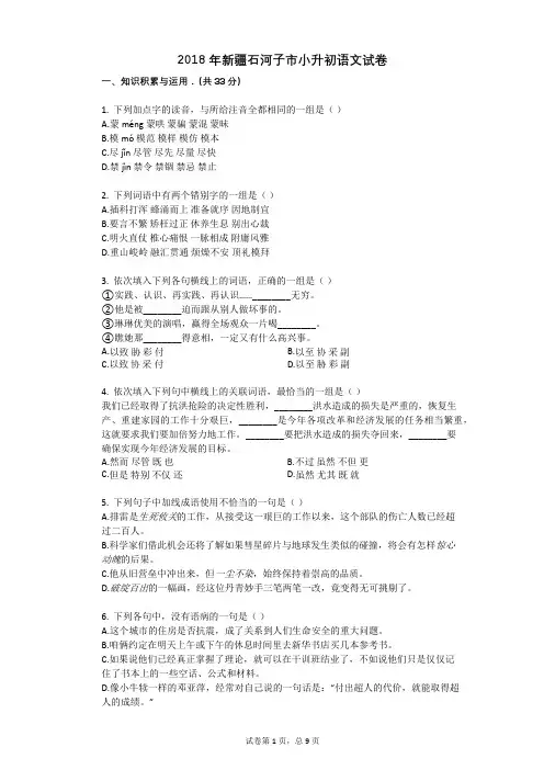 2018年新疆石河子市小升初语文试卷
