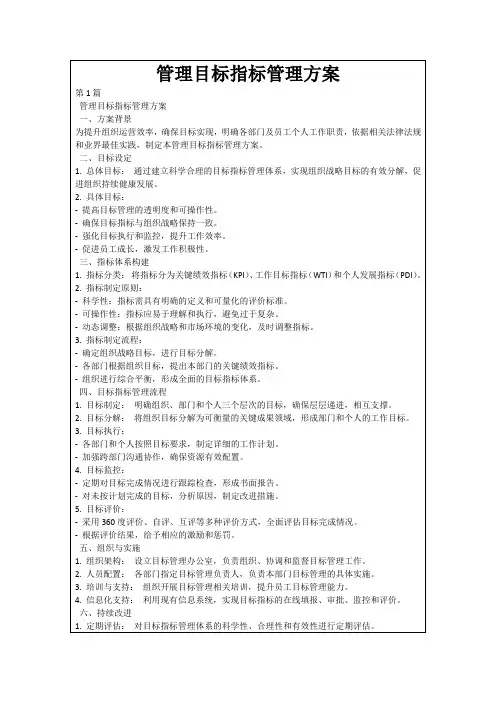 管理目标指标管理方案
