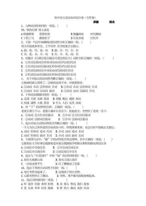 初中语文语法知识综合卷(含答案)
