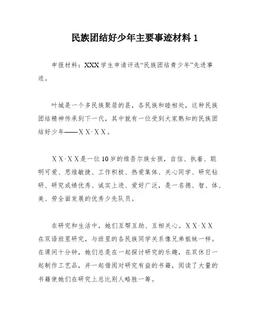 民族团结好少年主要事迹材料1